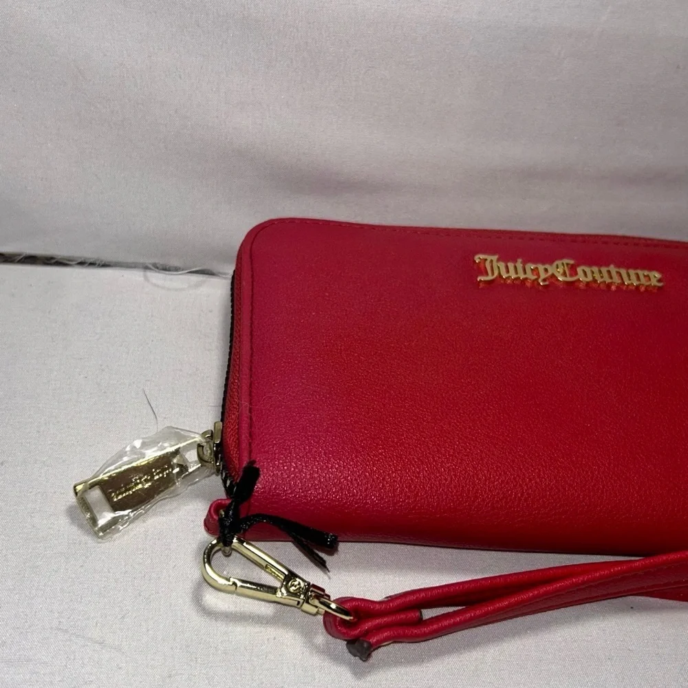 Juicy Couture Red Wallet Wristlet Clutch Gold Logo Wrist Strap Card Holder